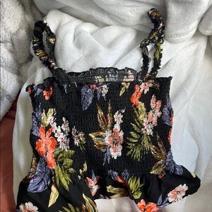 Floral Smocked Black Top